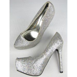 SALE! CHARLOTTE RUSSE Sparkle Silver Platform 5" High Heels - Sz 7